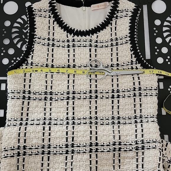 Tory Burch Black Ivory Sleeveless Tweed Midi Dress Medium - Picture 14 of 15
